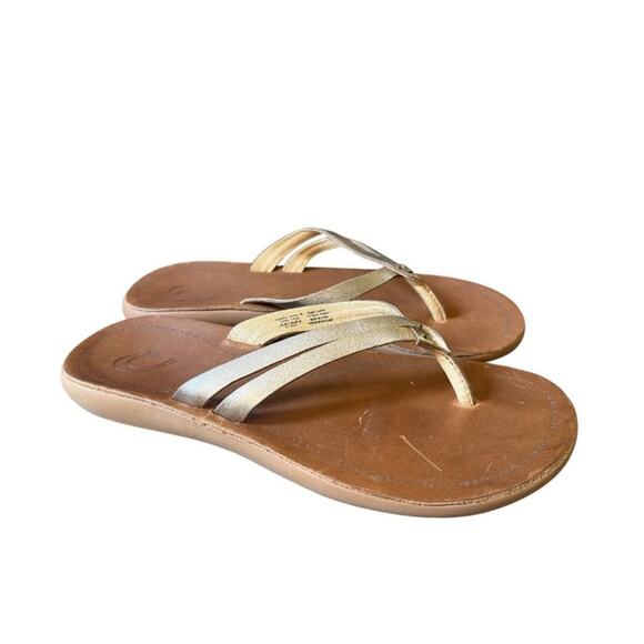 OluKai Shoes - Olukai Luana Gold Leather Slide Flip Flop Women size 7